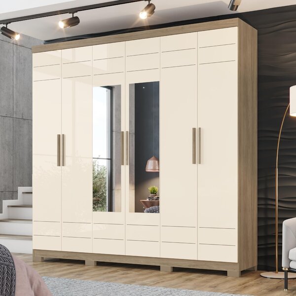 Guarda Roupa Casal 6 Portas 3 Gavetas Kurt  Rústico/off White
