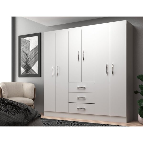 Guarda Roupa Casal 6 Portas 3 Gavetas Sevilha  Branco