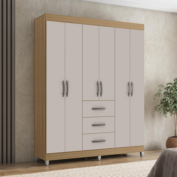 Guarda Roupa Casal 6 Portas 3 Gavetas Sevilha Poquema
