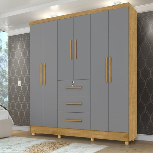 Guarda Roupa Casal 6 Portas 3 Gavetas Tokio Nature/cinza