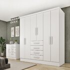 Guarda Roupa Casal 6 Portas 4 Gavetas 180cm Arizona   Neve