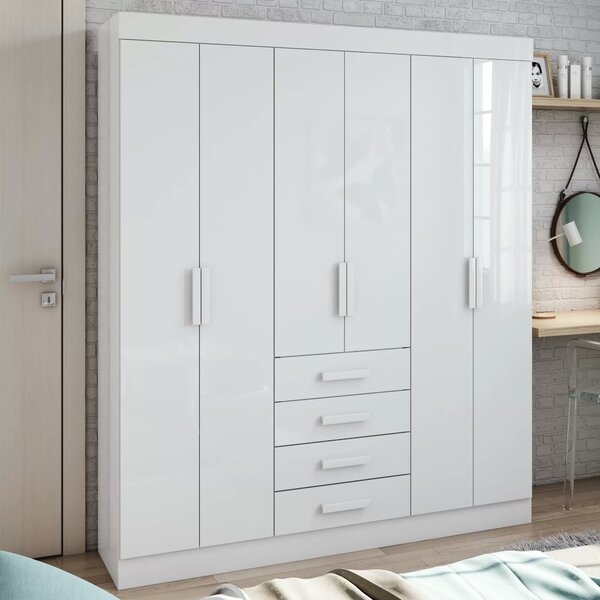 Guarda-roupa Casal 6 Portas 4 Gavetas Celebrare Branco