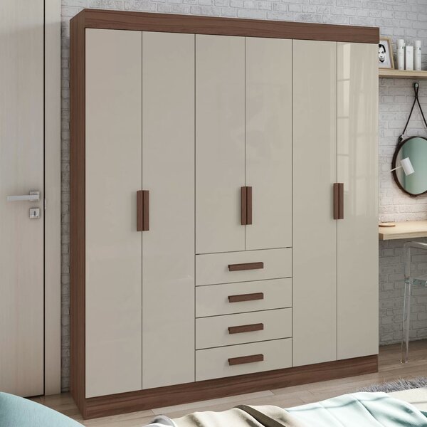 Guarda-roupa Casal 6 Portas 4 Gavetas Celebrare Imbuia Natura