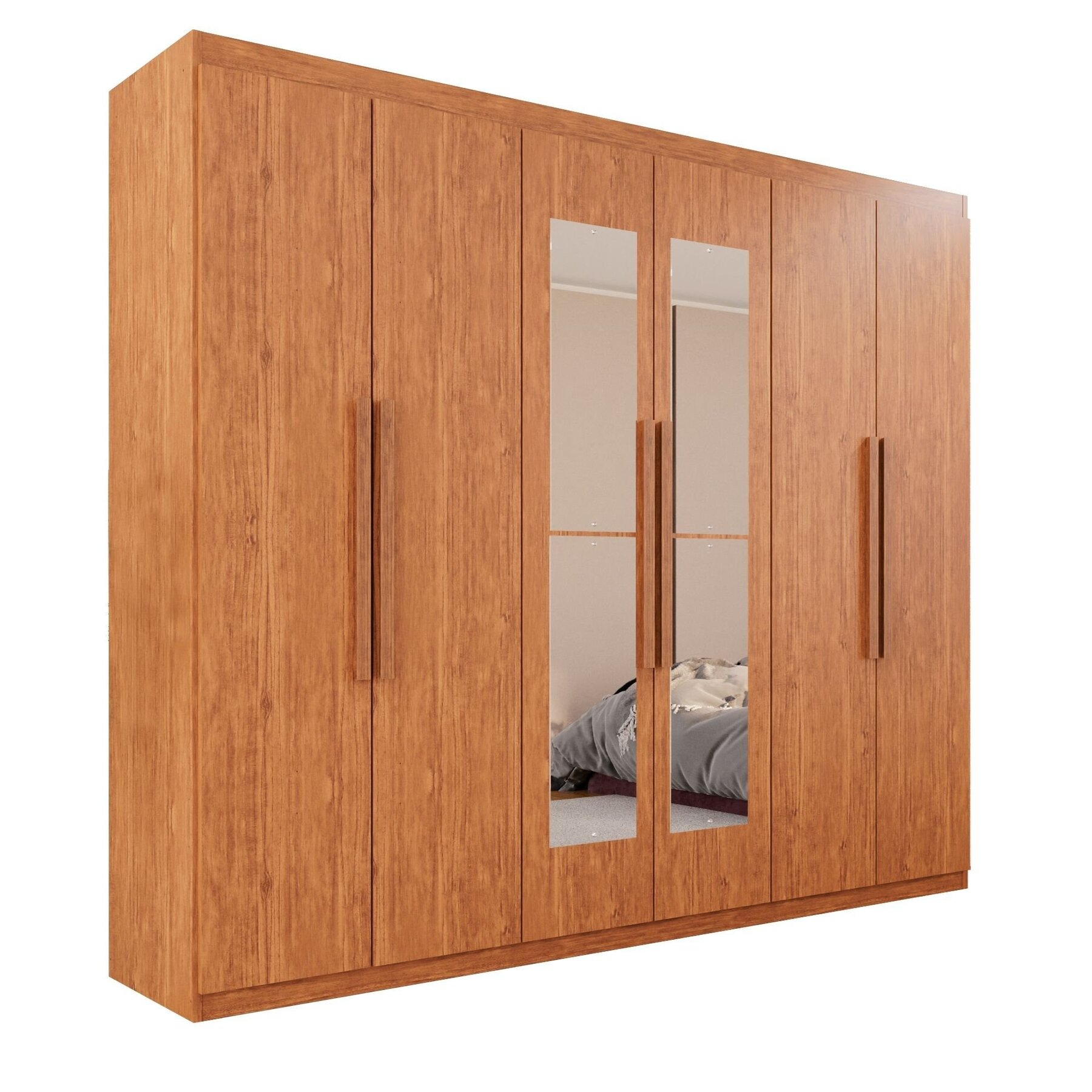 Guarda-roupa Casal 6 Portas 4 Gavetas Com Espelho Atlanta Cinamomo
