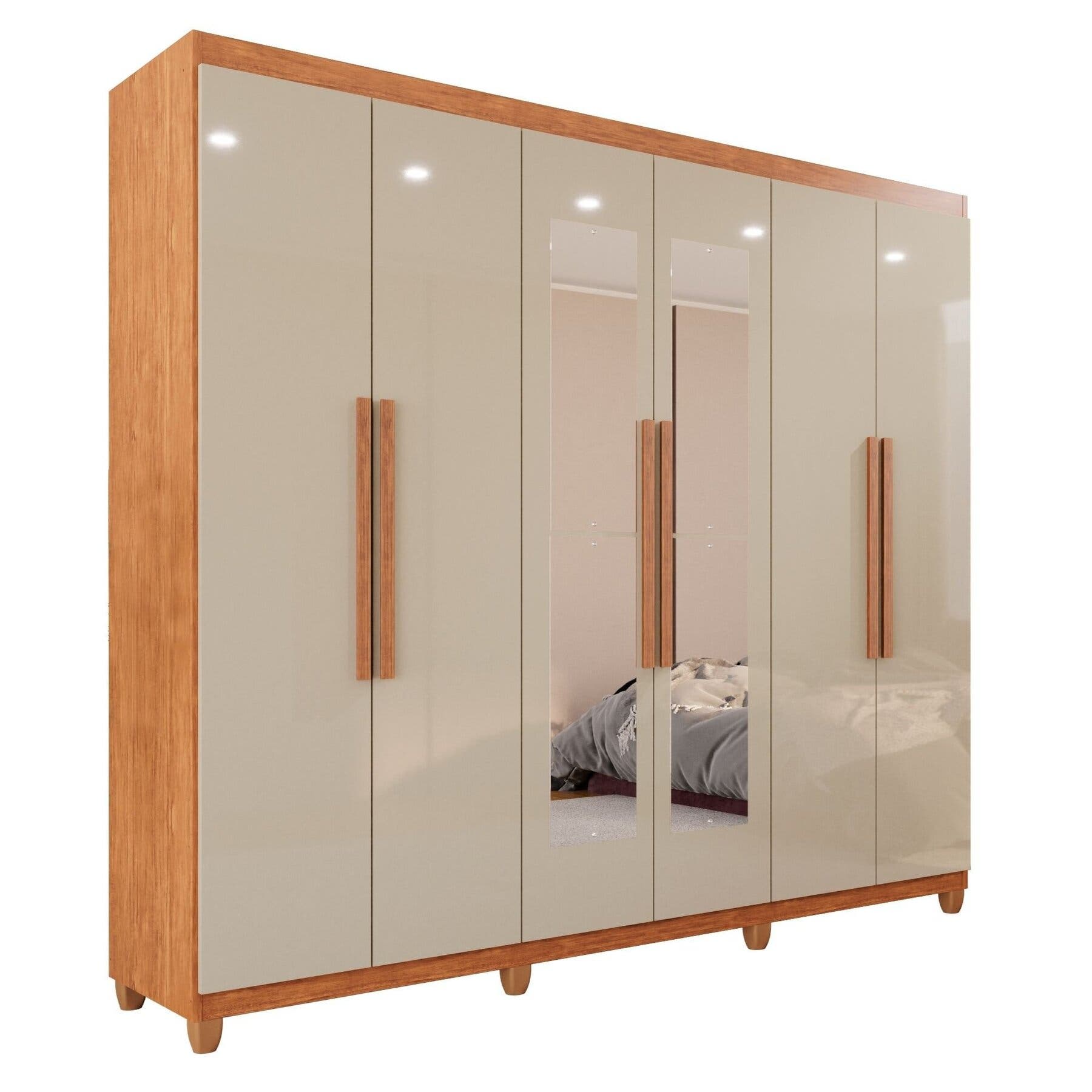 Guarda-roupa Casal 6 Portas 4 Gavetas Com Espelho Com Pés Atlanta