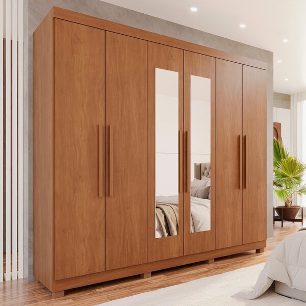 Guarda-roupa Casal 6 Portas 4 Gavetas Com Espelho Com Pés New