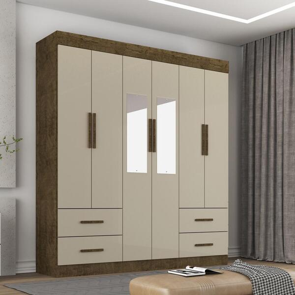 Guarda-roupa Casal 6 Portas 4 Gavetas Com Espelho New Verona