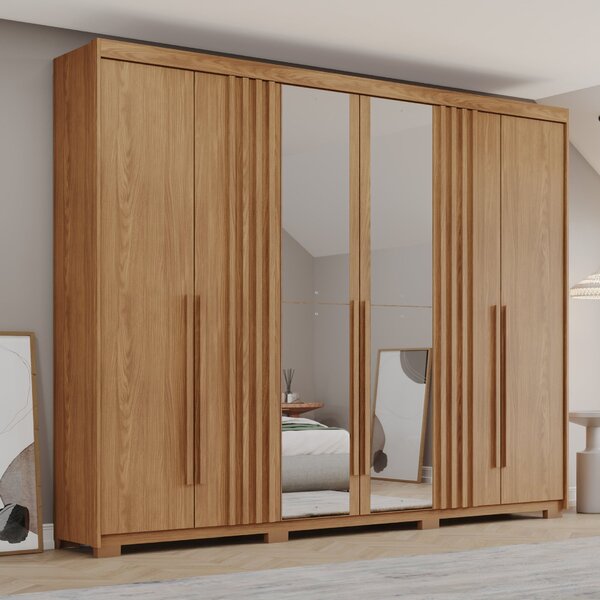 Guarda-roupa Casal 6 Portas 4 Gavetas Com Espelho Norton Natu