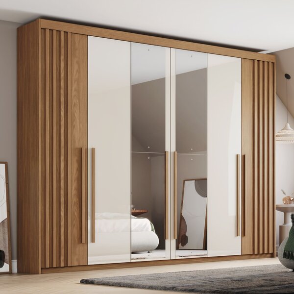 Guarda-roupa Casal 6 Portas 4 Gavetas Com Espelho Norton Natu