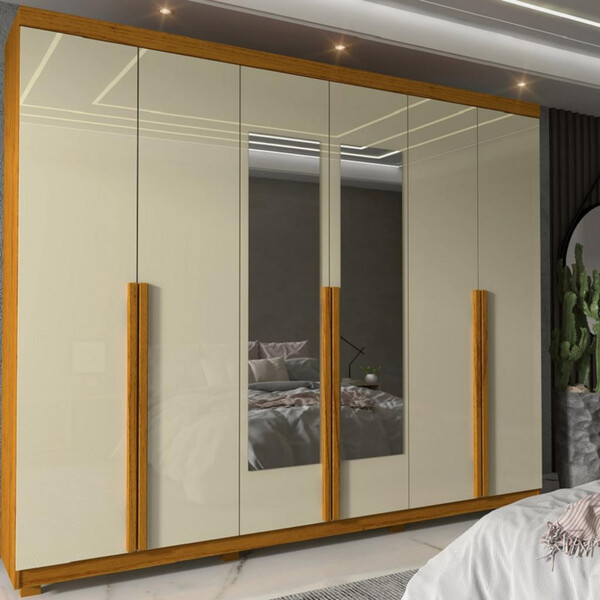 Guarda Roupa Casal 6 Portas 4 Gavetas Com Pés E Espelho Imper