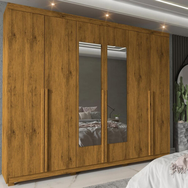 Guarda Roupa Casal 6 Portas 4 Gavetas Com Pés E Espelho Imper