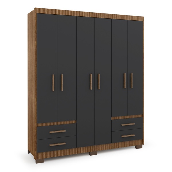Guarda Roupa Casal 6 Portas 4 Gavetas Com Pes Primacy Ipe/gra