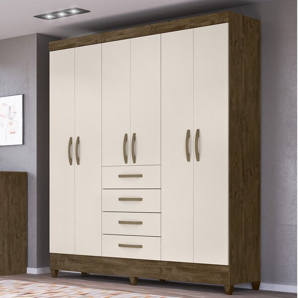 Guarda-roupa Casal 6 Portas 4 Gavetas E Pés Avaí Castanho W/b