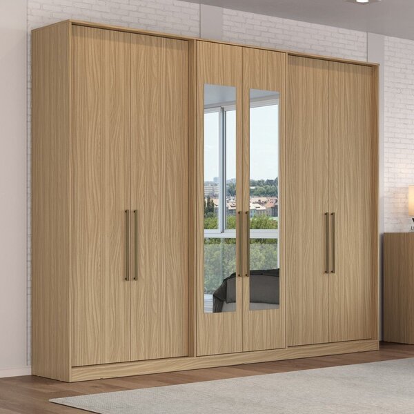 Guarda Roupa Casal 6 Portas 4 Gavetas Escócia Com Espelho Ced