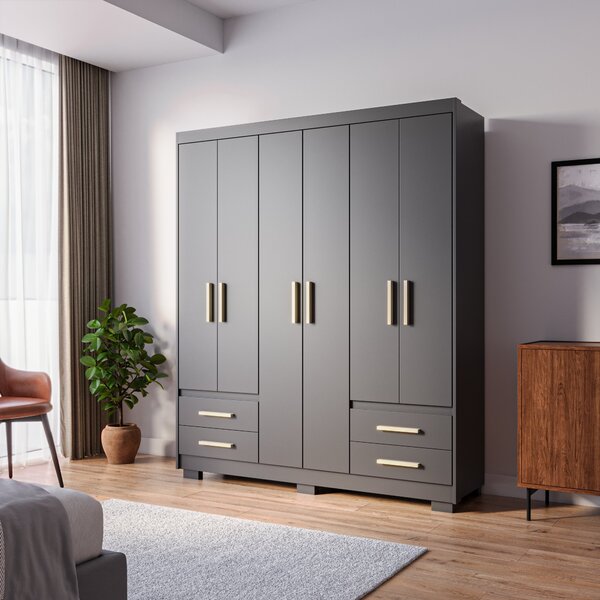 Guarda Roupa Casal 6 Portas 4 Gavetas Primacy   Black