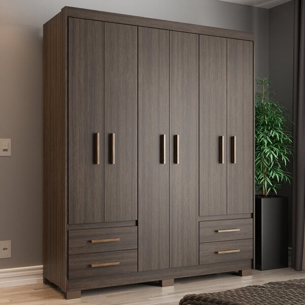 Guarda-roupa Casal 6 Portas 4 Gavetas Primacy Capuccino Wood