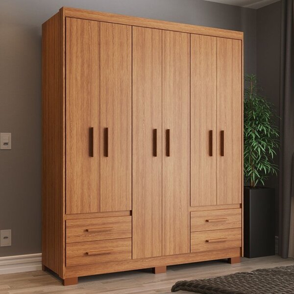 Guarda Roupa Casal 6 Portas 4 Gavetas Primacy Freijó