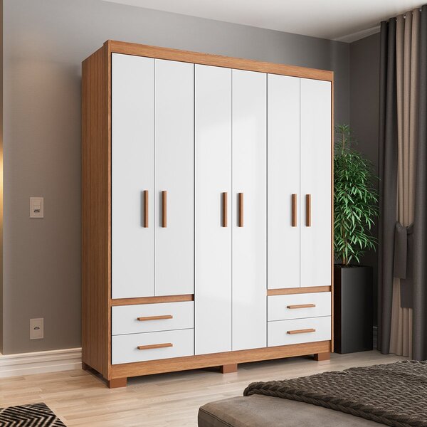 Guarda-roupa Casal 6 Portas 4 Gavetas Primacy Freijó Wood/off
