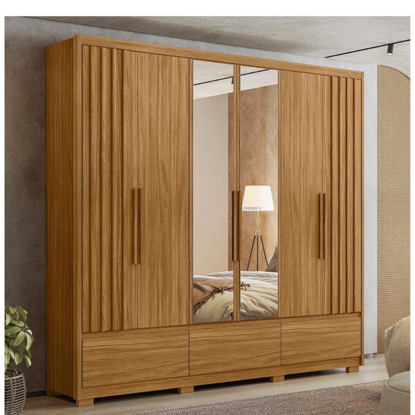 Guarda Roupa Casal 6 Portas 5 Gavetas Com Espelho Amazonas Mo