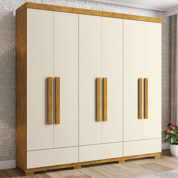 Guarda-roupa Casal 6 Portas 7 Gavetas Peruíbe Nature/off Whit
