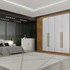 Guarda Roupa Casal 6 Portas 8 Gavetas - Coimbra Ripado-branco