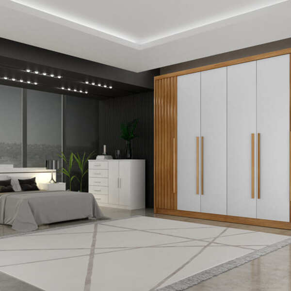Guarda Roupa Casal 6 Portas 8 Gavetas - Coimbra Ripado-branco