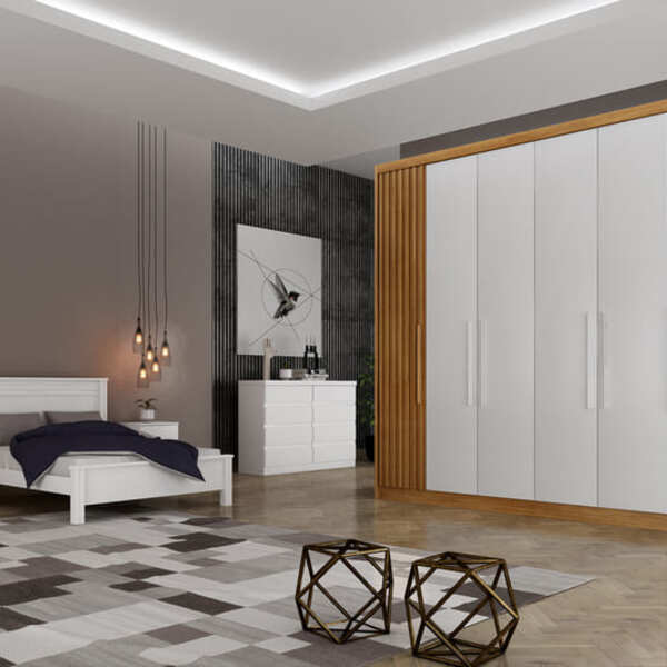 Guarda Roupa Casal 6 Portas 8 Gavetas - Granada Ripado-branco