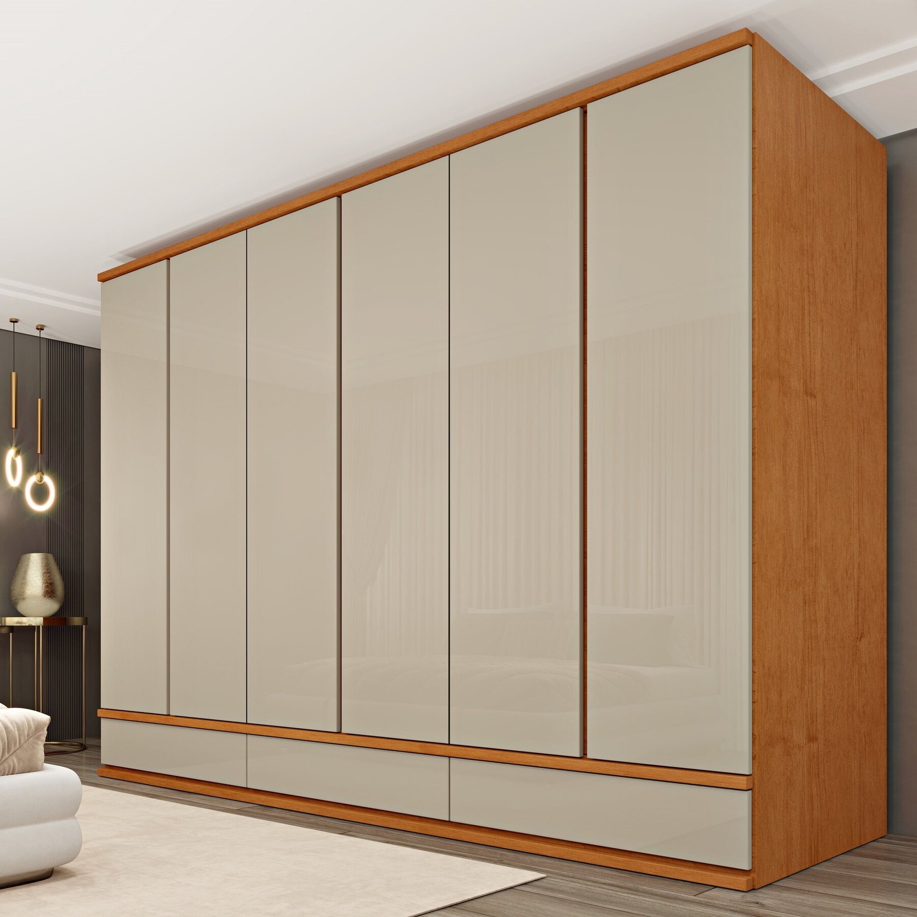 Guarda Roupa Casal 6 Portas 9 Gavetas 270cm Toquio Yescasa Bege