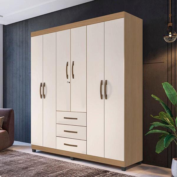 Guarda Roupa Casal 6 Portas Antônio Nature Off White