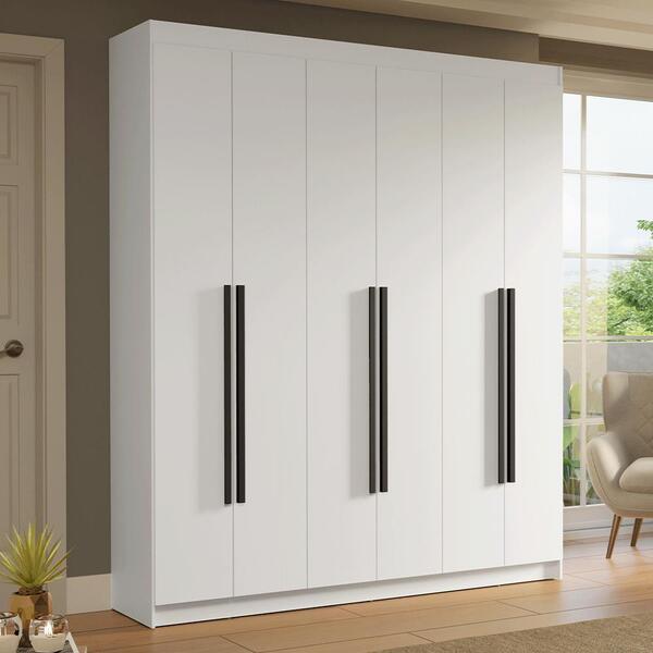 Guarda-roupa Casal 6 Portas Batentes Branco/branco/preto Satu