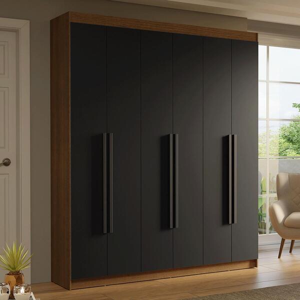 Guarda-roupa Casal 6 Portas Batentes Rustic/preto/preto Satur