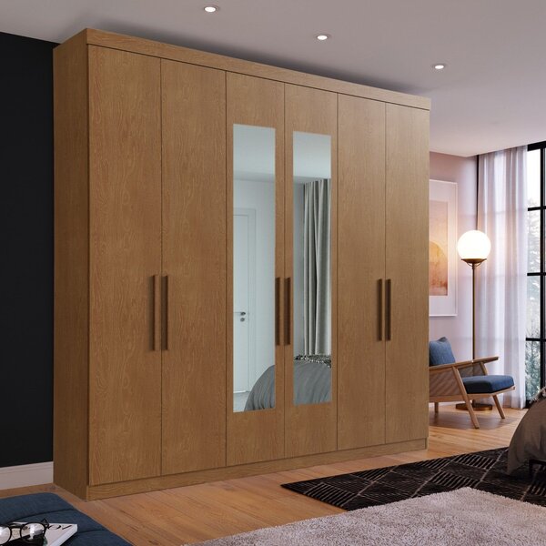 Guarda-roupa Casal 6 Portas Bélgica Com Espelho Carvalho Verm