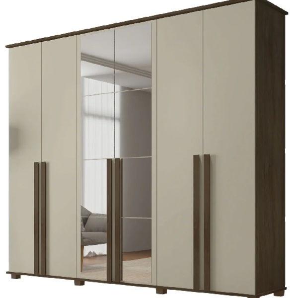 Guarda-roupa Casal 6 Portas C/espelho Amsterdã Freijó Off Whi