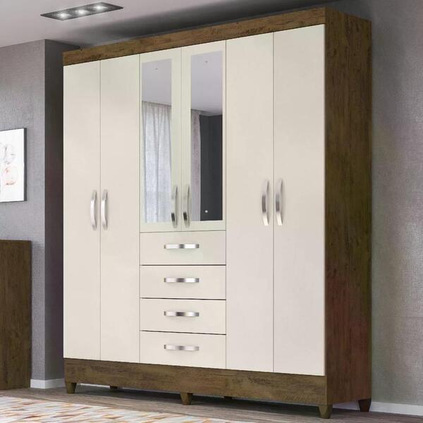 Guarda Roupa Casal 6 Portas C/espelho Baunilha Castanho