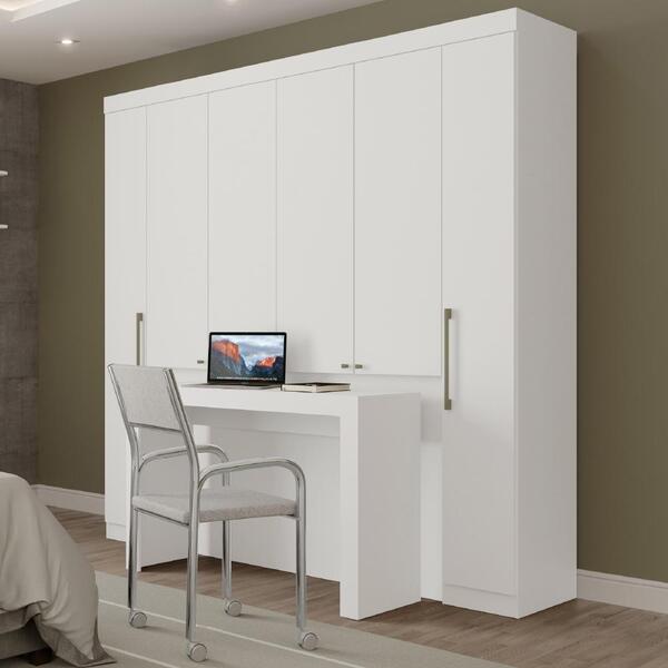 Guarda Roupa Casal 6 Portas Com Escrivaninha Vega Branco Com