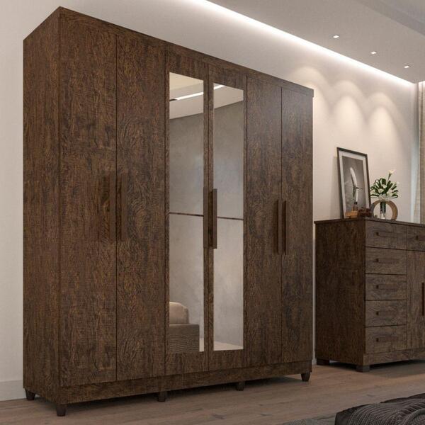 Guarda-roupa Casal 6 Portas Com Espelho 2 Gavetas Porto Imop