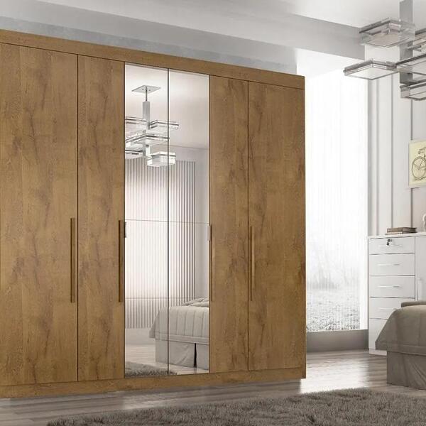 Guarda Roupa Casal 6 Portas Com Espelho E 6 Gavetas Castanho