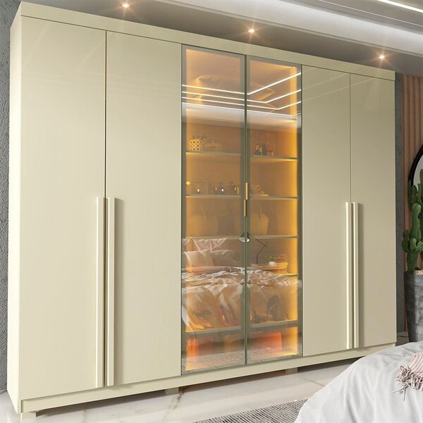 Guarda-roupa Casal 6 Portas Com Pés Com Led Imperatriz Reflec