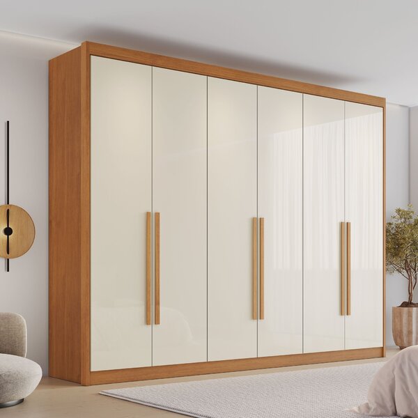 Guarda Roupa Casal 6 Portas Com Puxador De Madeiras 8 Gavetas