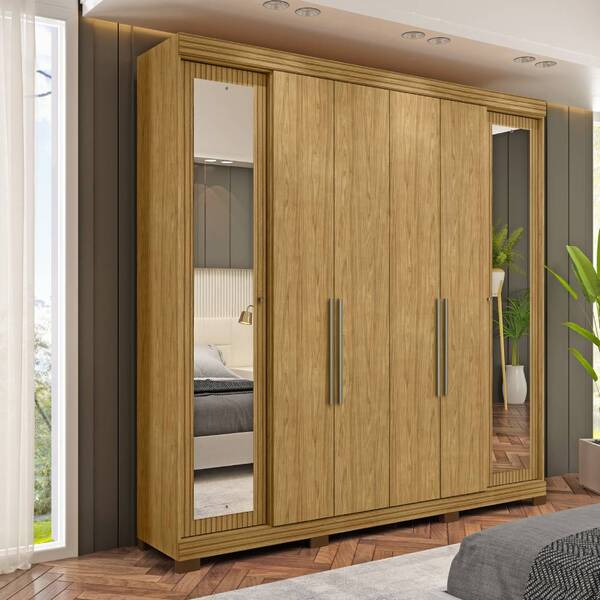 Guarda-roupa Casal 6 Portas De Abrir Com Espelho E 2 Gavetas