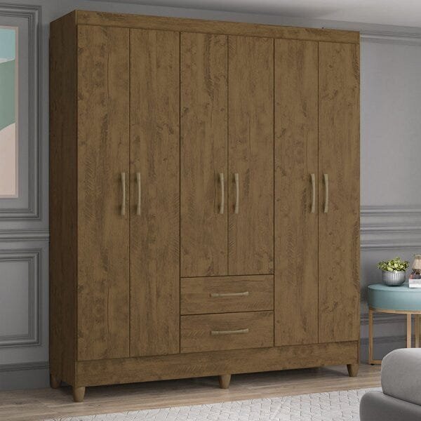 Guarda-roupa Casal 6 Portas E 2 Gavetas E Pés Panamá Castanho