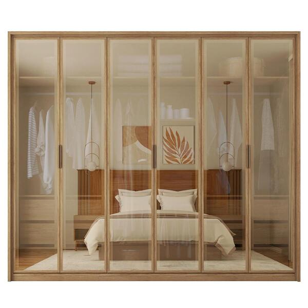 Guarda Roupa Casal 6 Portas Espelho 6 Gavetas Marrom Reflecta