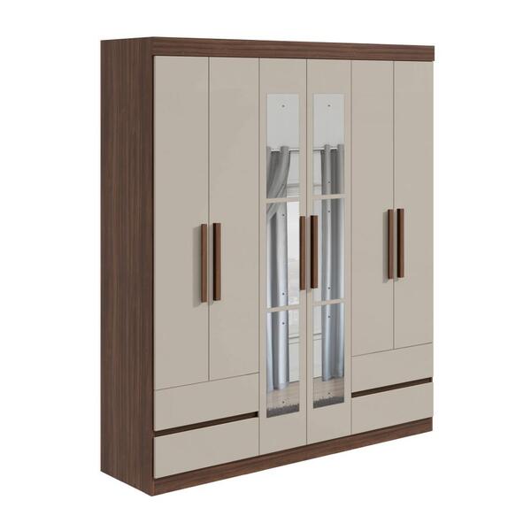 Guarda-roupa Casal 6 Portas Espelho Zeus Imbuia/off White