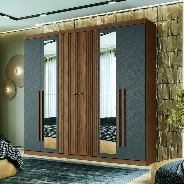 Guarda Roupa Casal 6 Portas Flex Com Espelho Buriti Santos An
