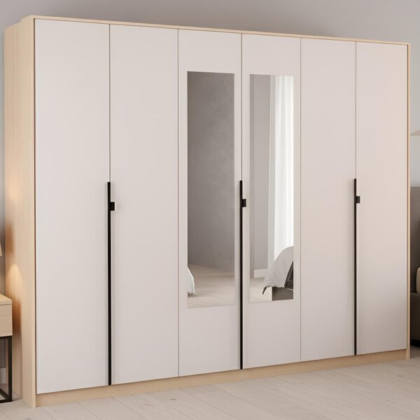 Guarda Roupa Casal 6 Portas Hefesto Com Espelho Carvalho Natu