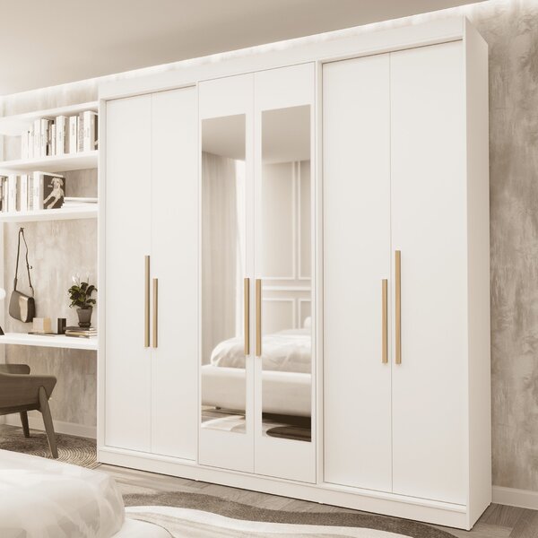 Guarda Roupa Casal 6 Portas Lugano Mdf Com Espelho Branco Árt