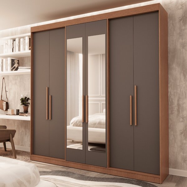 Guarda Roupa Casal 6 Portas Lugano Mdf Com Espelho Carvalho V