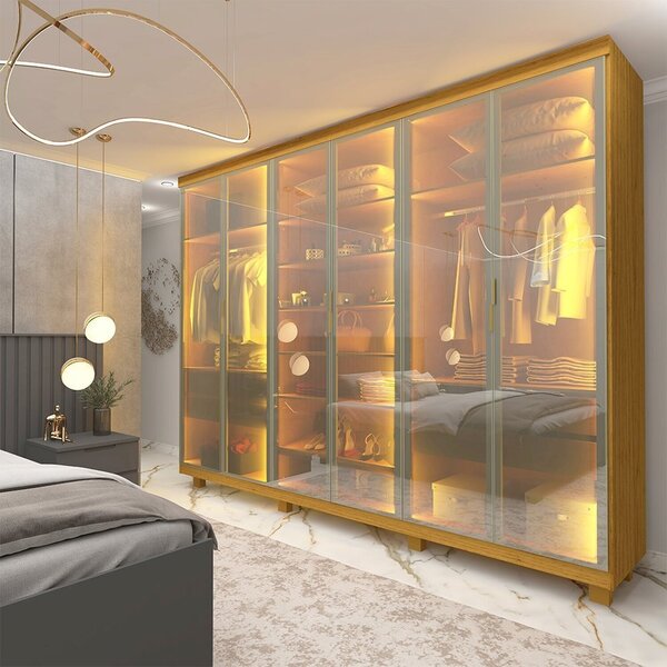 Guarda-roupa Casal 6 Portas Reflecta Com Pés E Led Imperatriz