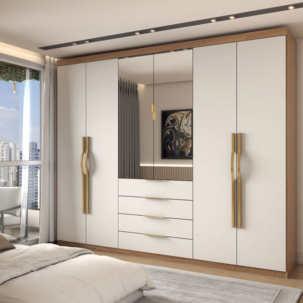 Guarda-roupa Casal 6 Portas Rei & Rainha Cinamomo/off White -