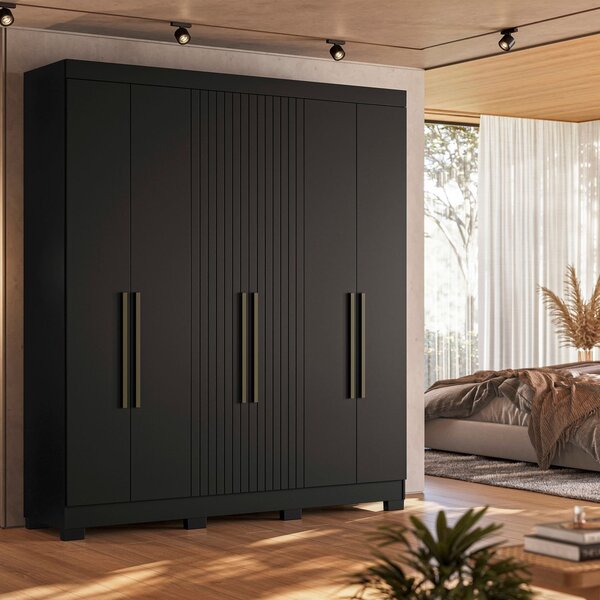 Guarda-roupa Casal 6 Portas Ripado Dakota Preto Ac